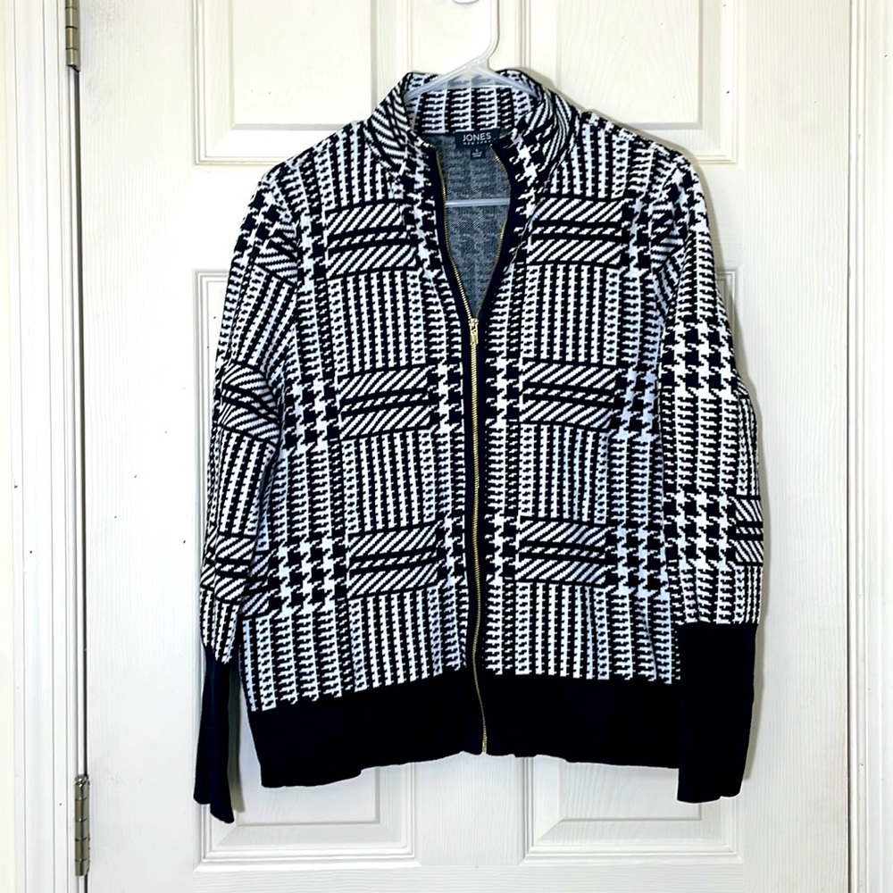 NY Jones Black & White Zipper Jacket Size Large